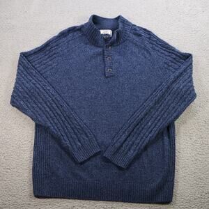 Jos A Bank Sweater Mens Extra Large Blue 1/4 Button Wool Pullover Preppy